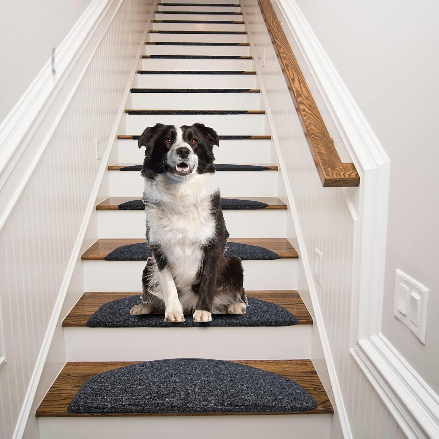 8.7’’x26’’ 13 Packs Stair Treads Carpet Non-Slip Mats Stair Rug (Black Grey)