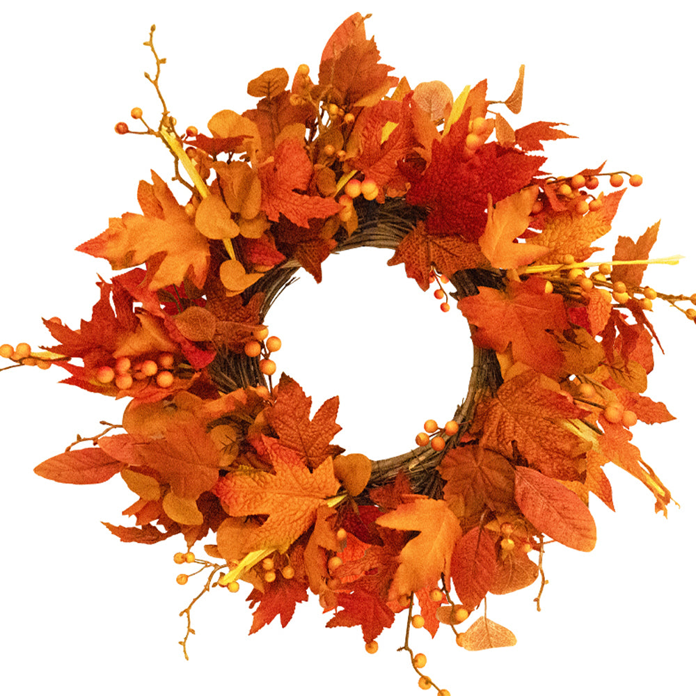 Fall Outdoor Wreaths for Front Door 22 Inch, Autumn Wreath with Orange Berries,Fall Leaf Wreath
