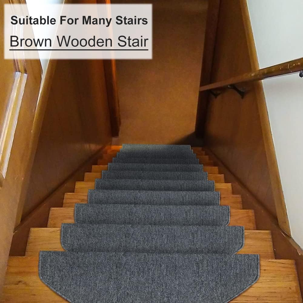 8.7’’x26’’ 13 Packs Stair Treads Carpet Non-Slip Mats Stair Rug (Black Grey)