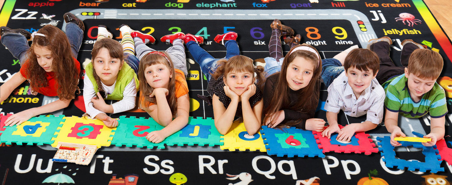Classroom Rugs for Preschool with Crayon,Number,Alphabet,shape