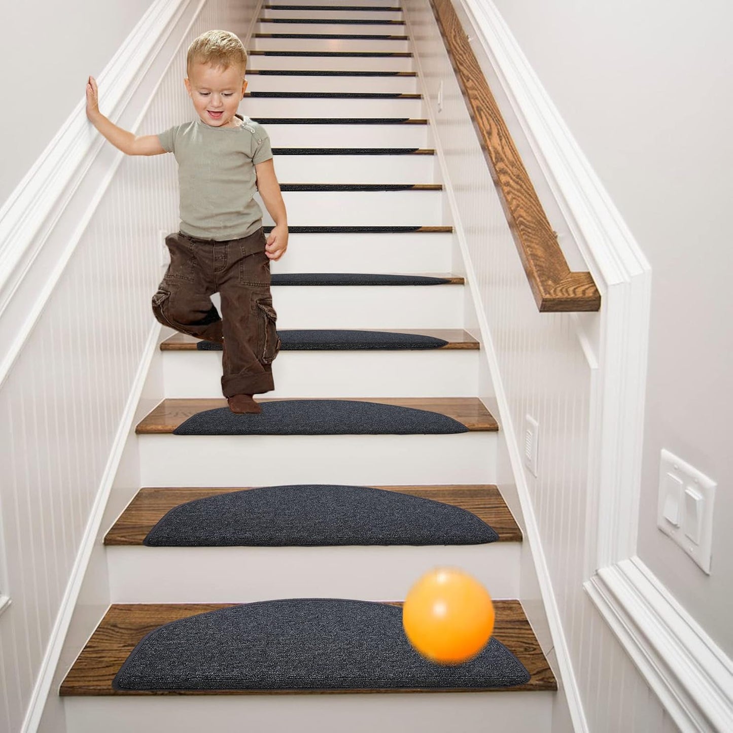 8.7’’x26’’ 13 Packs Stair Treads Carpet Non-Slip Mats Stair Rug (Black Grey)