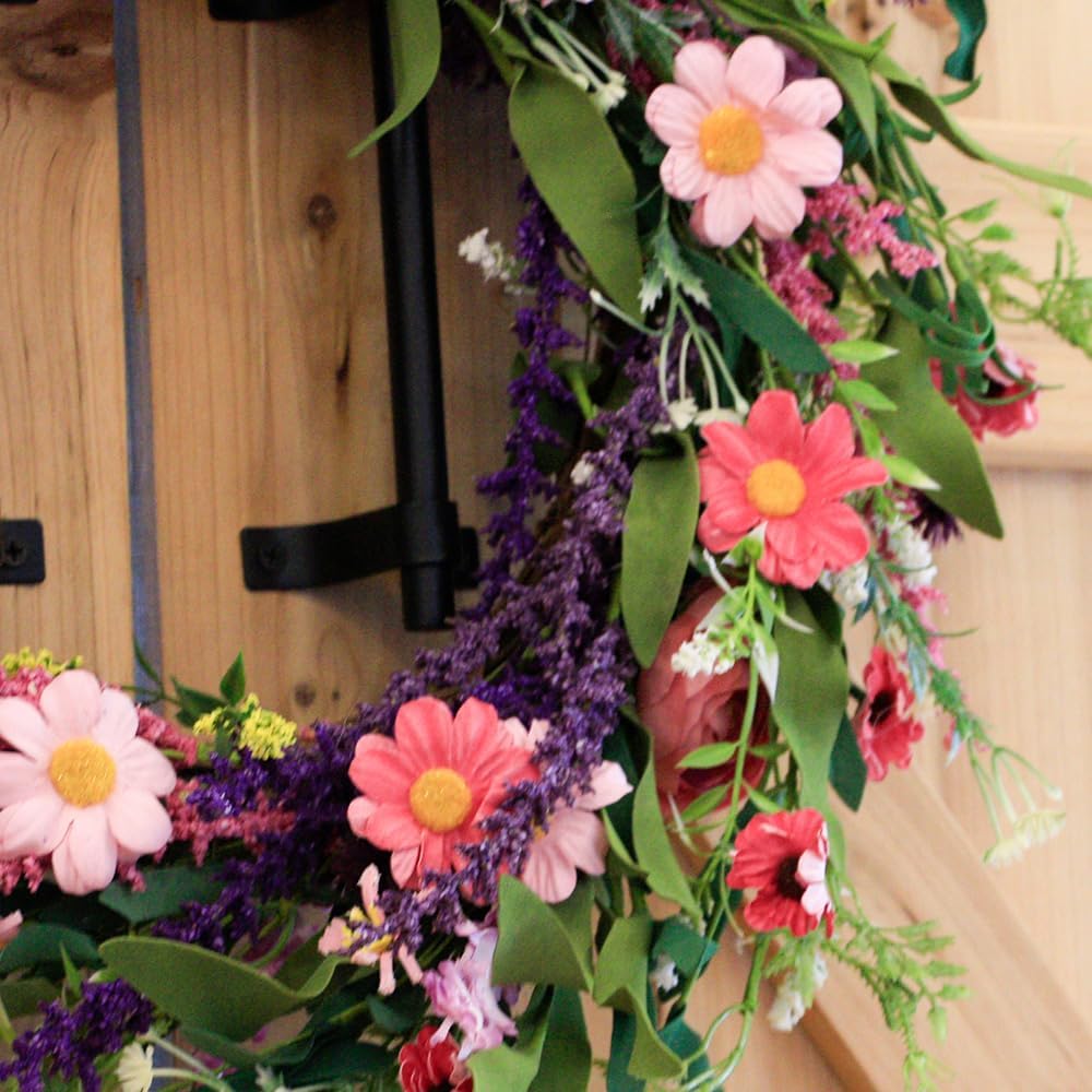 Qingbei Rina Spring Wreaths for Front Door, 24 Inch Floral Wreath for Decorating with Daisy and Lavender, Weatherproof Outdoor Wreaths for St Patrick's Day , Home Windows Wall Farmhouse Wedding Decor