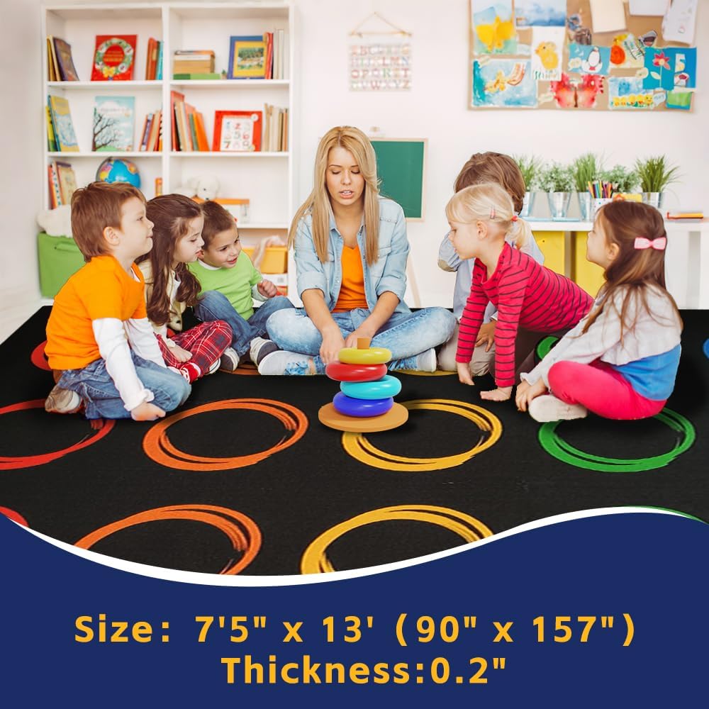 Classroom Rugs Elementary with Colorful Circle