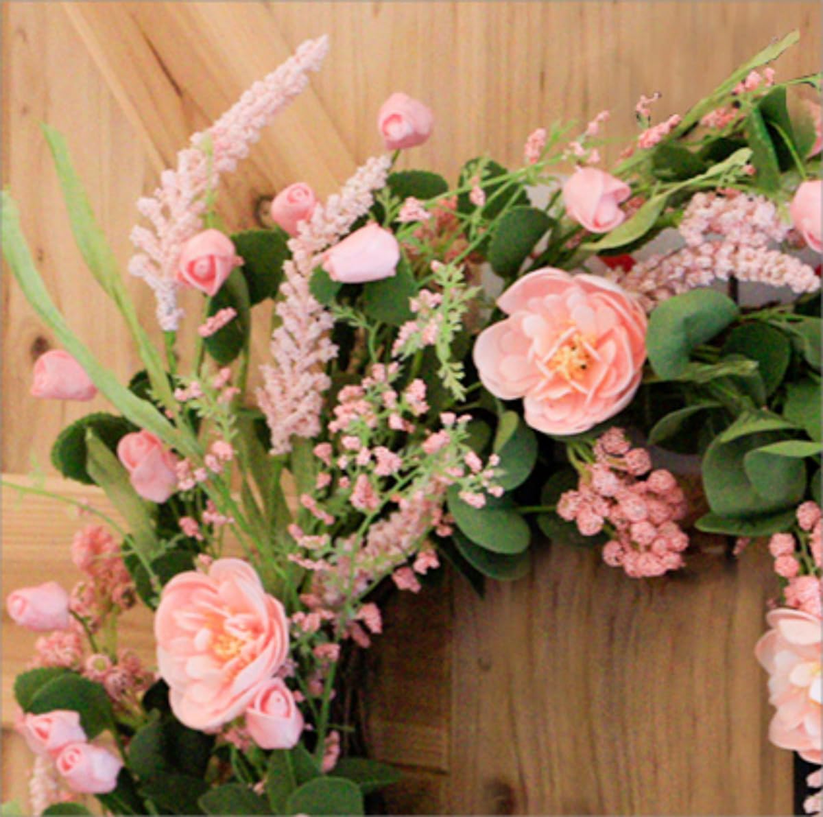 Spring Wreaths for Front Door, 24 Inch Floral Wreath for Decorating(Pink Rose)