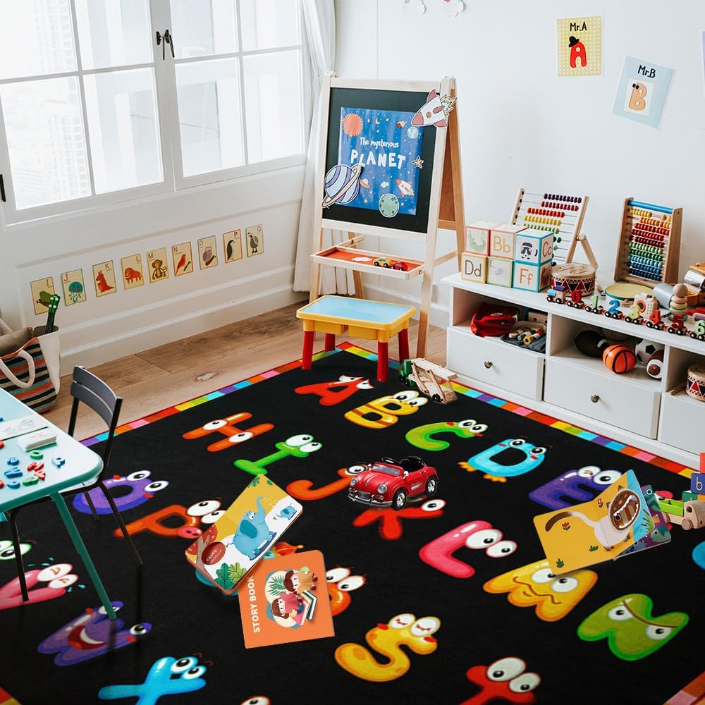 13.2x7.6ft ABC Kid Educational Rug, ABC Rug Nursery for Kindergarten, Daycare Rugs for Classroom Clearance, Washable Classroom Rug for Preschool, Alphabet Educational Rug for Playroom