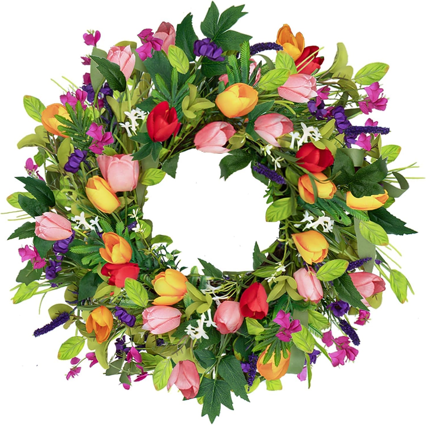 Qingbei Rina Spring Wreaths with Tulip, Easter Door Wreath Party Farmhouse Wedding Home Decor