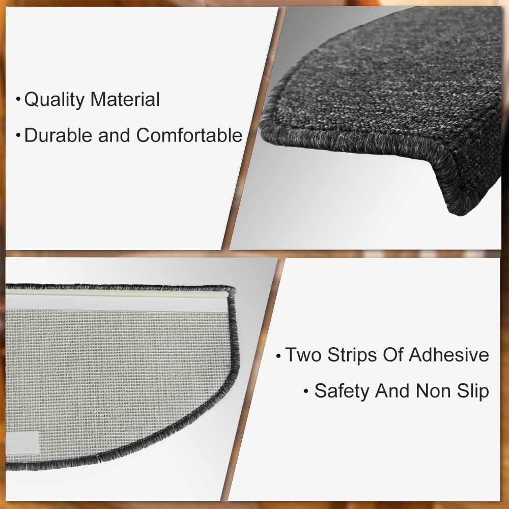 8.7’’x26’’ 13 Packs Stair Treads Carpet Non-Slip Mats Stair Rug (Black Grey)