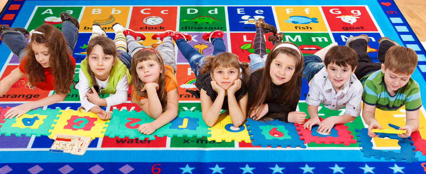 ABC Classroom Rug,Colorful Seating Activity Blue