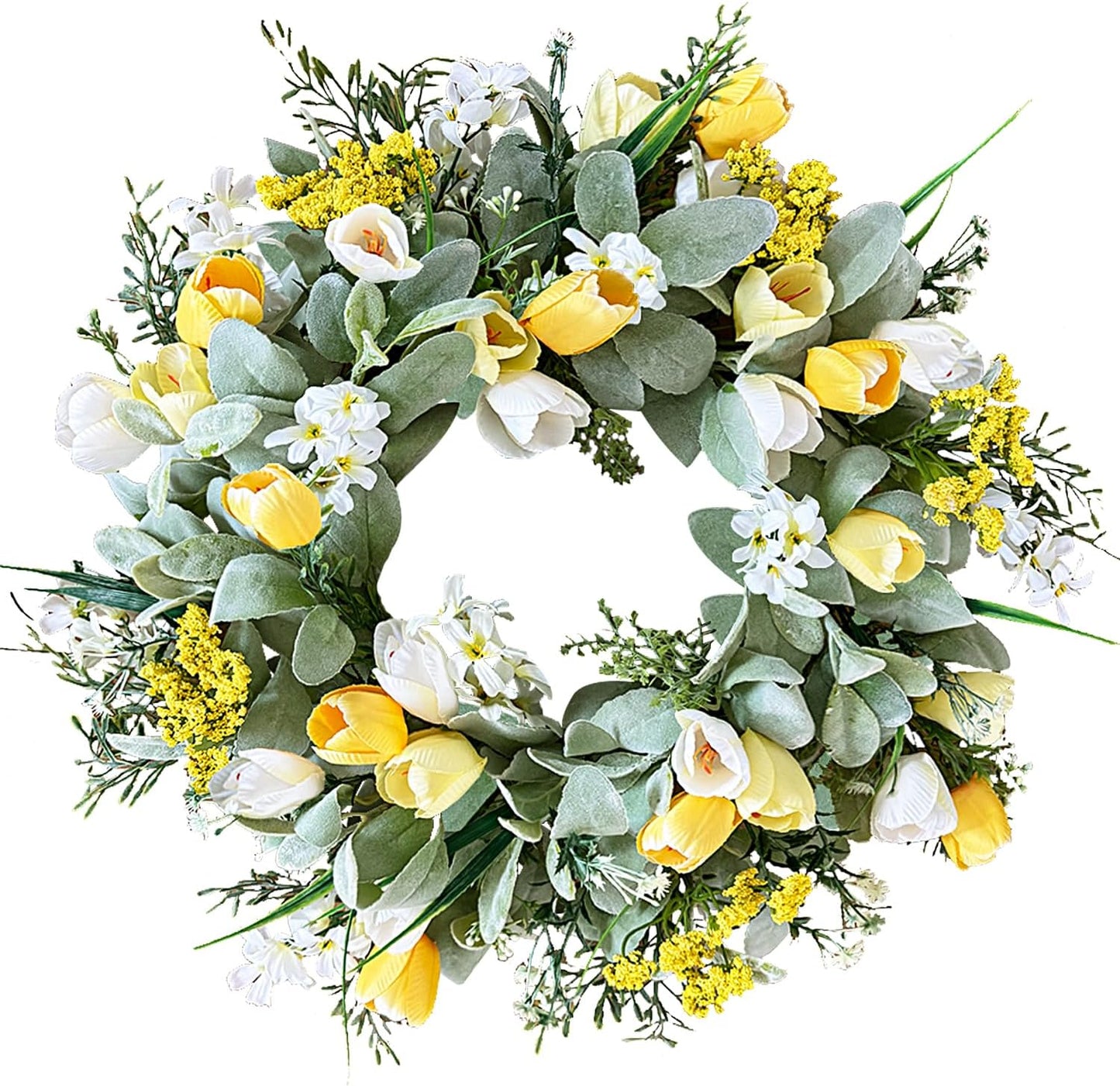 Qingbei Rina Spring Wreaths with Tulip, Easter Door Wreath Party Farmhouse Wedding Home Decor