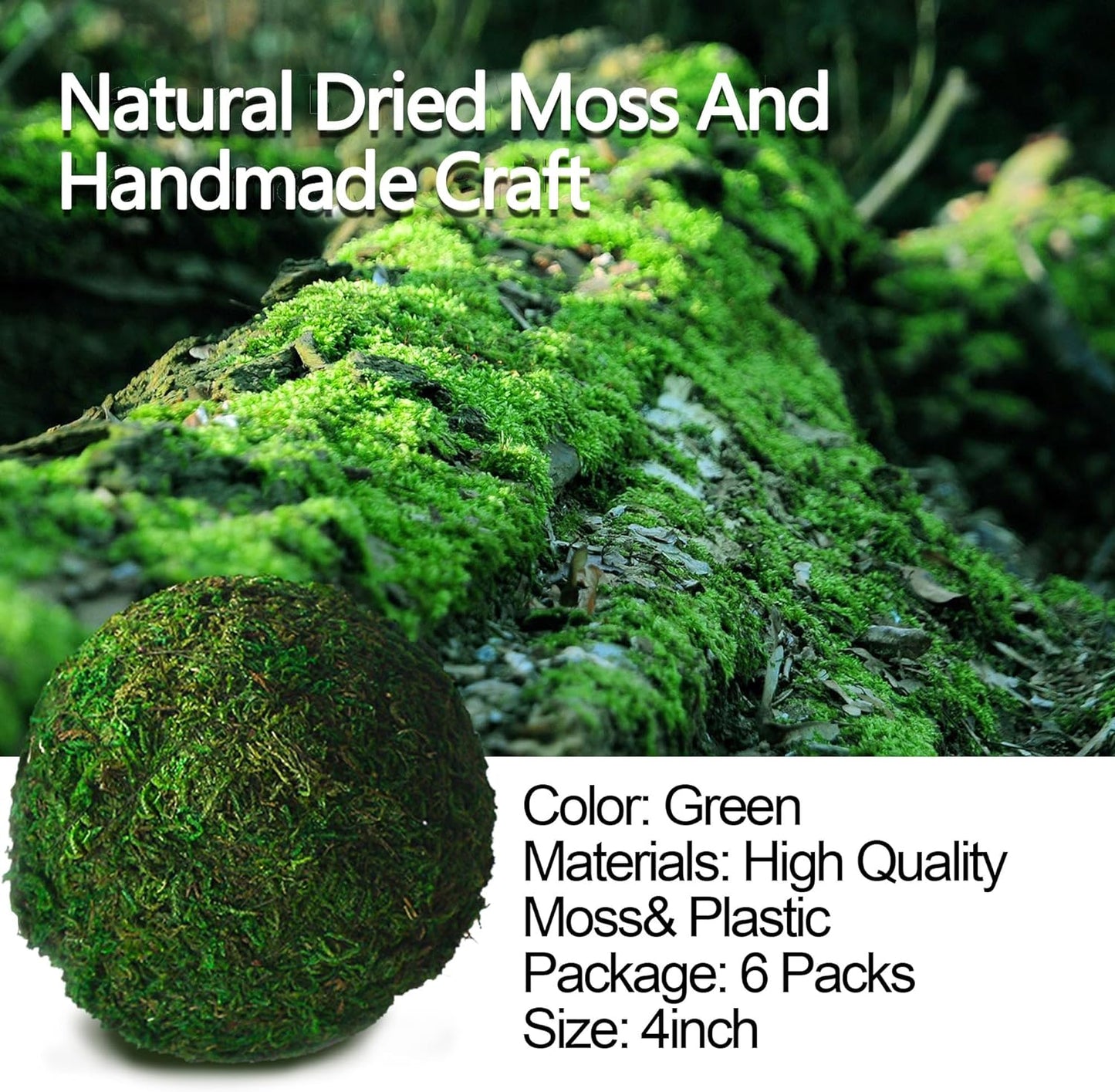 Qingbei Rina Moss Balls Decorative Bowl Fillers for Centerpiece,4 Inch Set of 6,Large Moss Balls Green Decorative Balls,Preserved Marimo Moss Ball,Spring Summer Home Party Wedding Decor