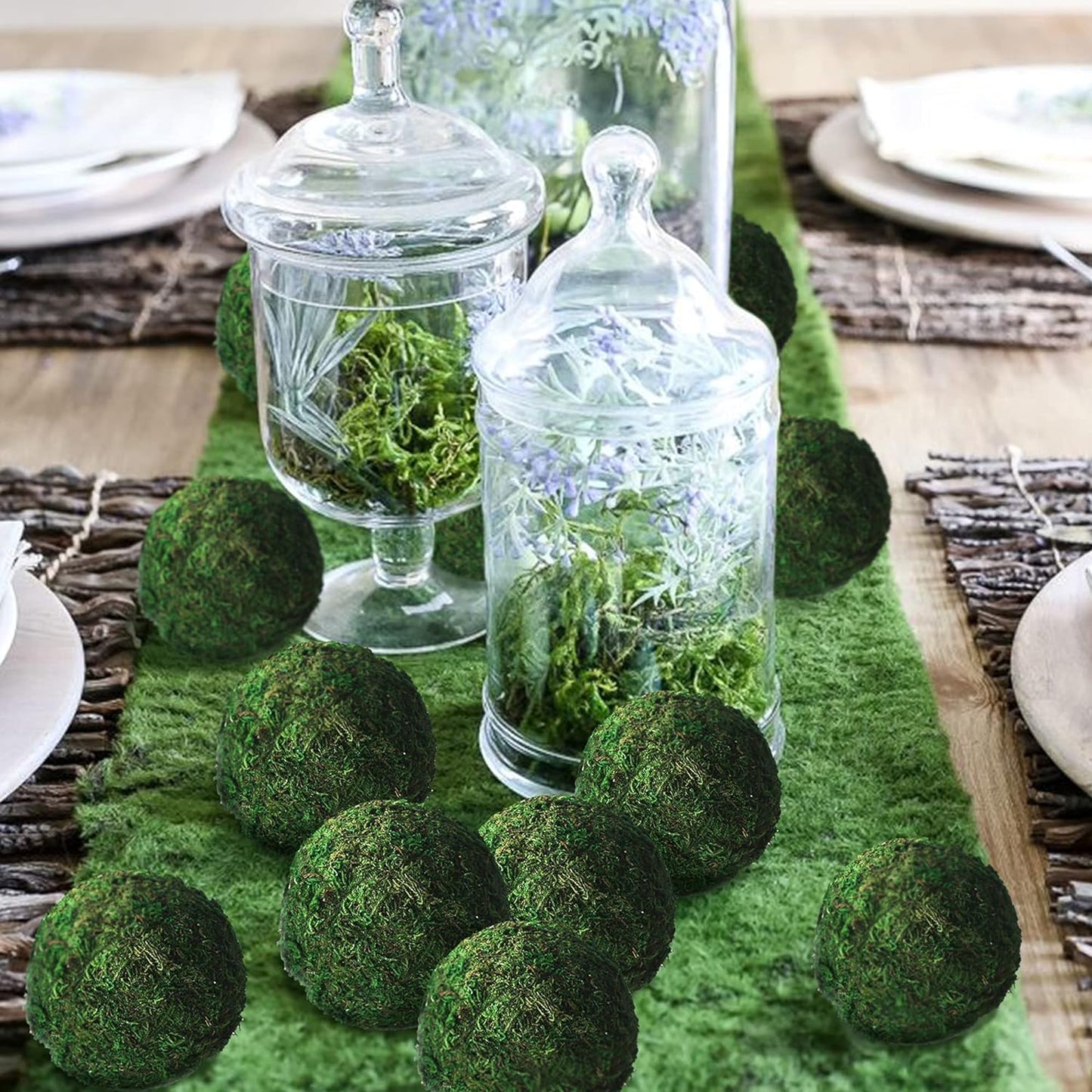 Qingbei Rina Moss Balls Decorative Bowl Fillers for Centerpiece,4 Inch Set of 6,Large Moss Balls Green Decorative Balls,Preserved Marimo Moss Ball,Spring Summer Home Party Wedding Decor
