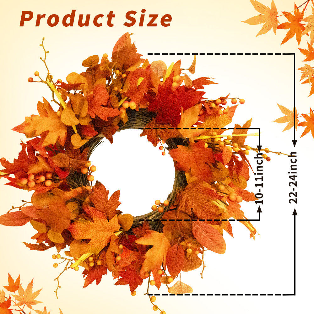 Fall Outdoor Wreaths for Front Door 22 Inch, Autumn Wreath with Orange Berries,Fall Leaf Wreath
