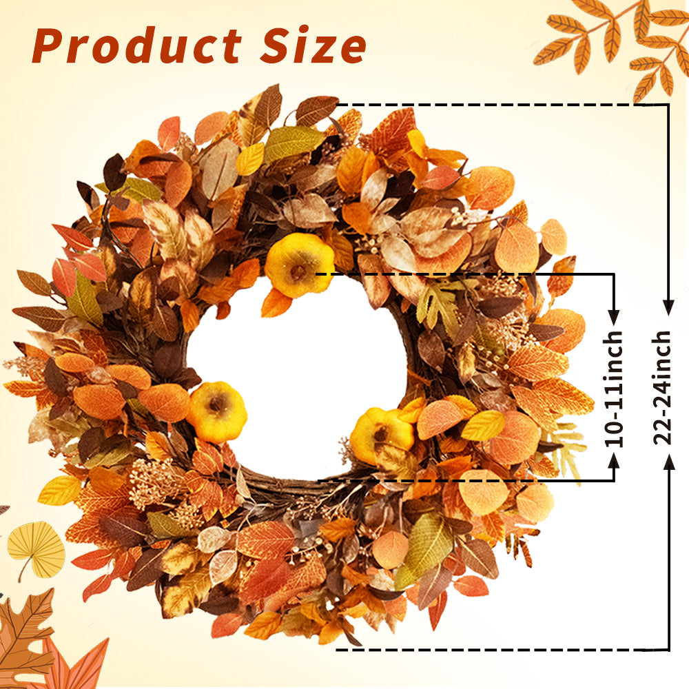 Fall Outdoor Wreaths for Front Door 22 Inch, Autumn Wreath with Orange Berries,Fall Leaf Wreath