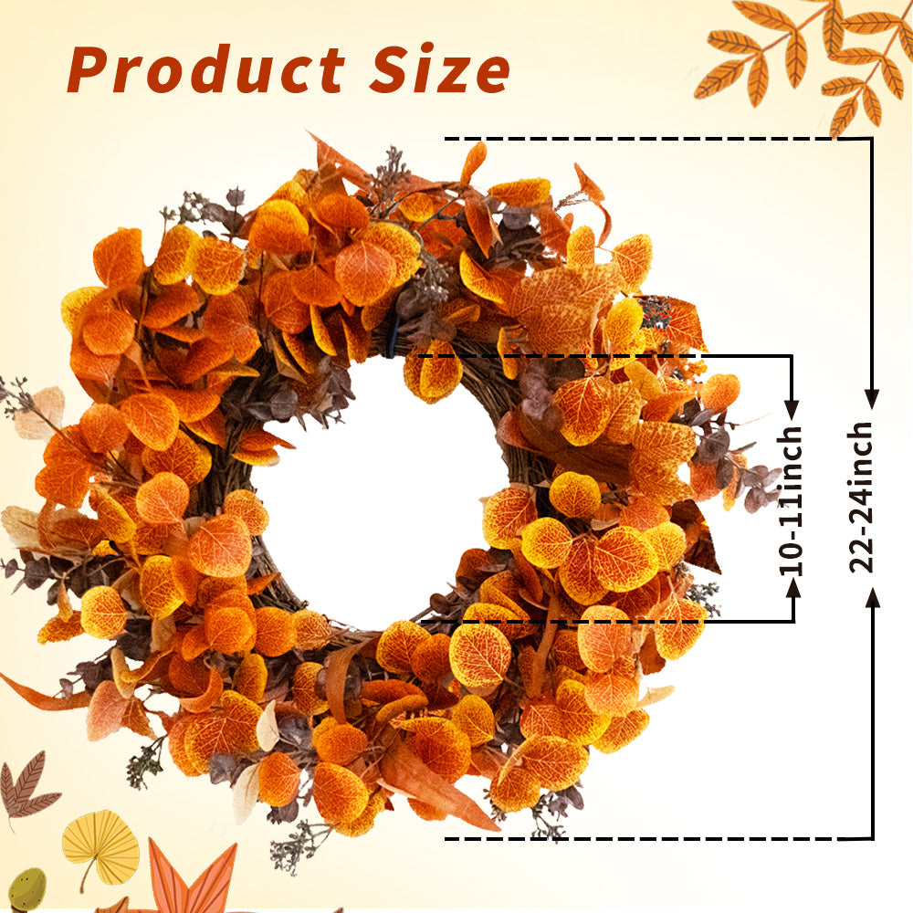 Fall Outdoor Wreaths for Front Door 22 Inch, Autumn Wreath with Orange Berries,Fall Leaf Wreath