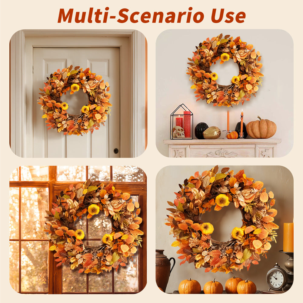 Fall Outdoor Wreaths for Front Door 22 Inch, Autumn Wreath with Orange Berries,Fall Leaf Wreath