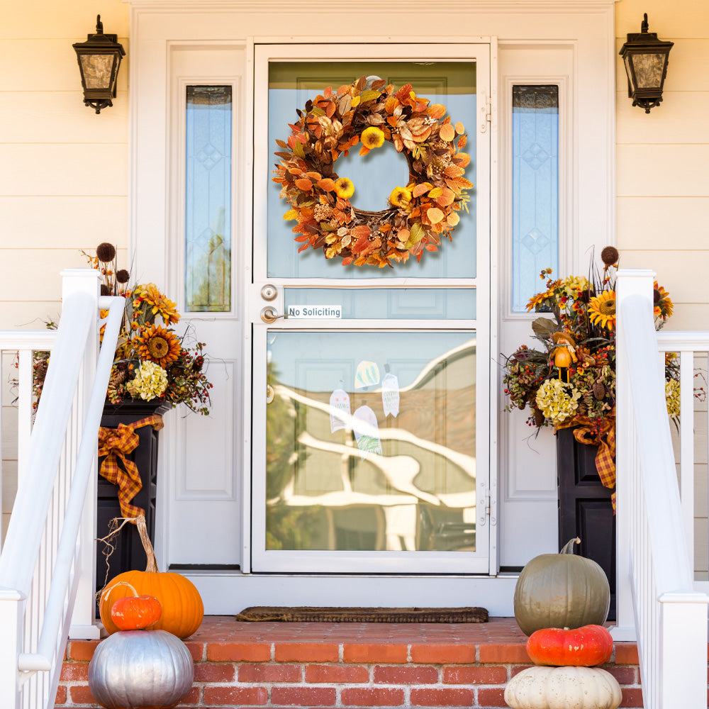 Fall Outdoor Wreaths for Front Door 22 Inch, Autumn Wreath with Orange Berries,Fall Leaf Wreath