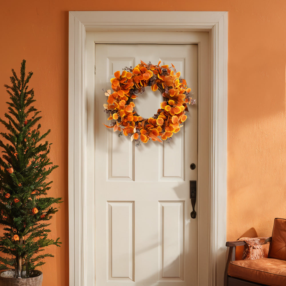 Fall Outdoor Wreaths for Front Door 22 Inch, Autumn Wreath with Orange Berries,Fall Leaf Wreath