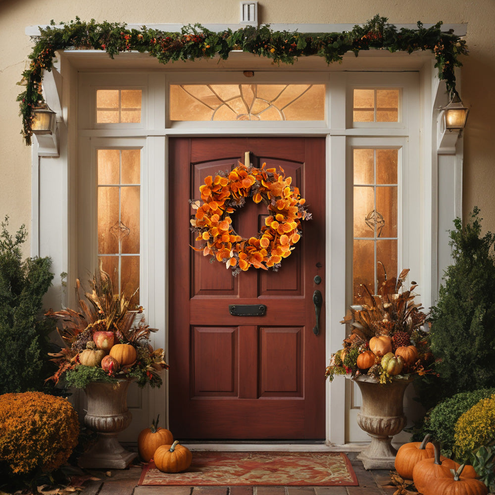 Fall Outdoor Wreaths for Front Door 22 Inch, Autumn Wreath with Orange Berries,Fall Leaf Wreath