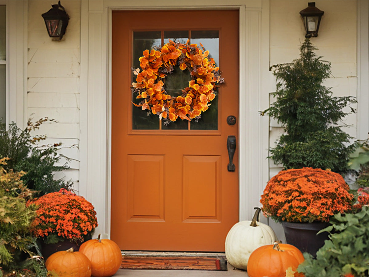 Fall Outdoor Wreaths for Front Door 22 Inch, Autumn Wreath with Orange Berries,Fall Leaf Wreath
