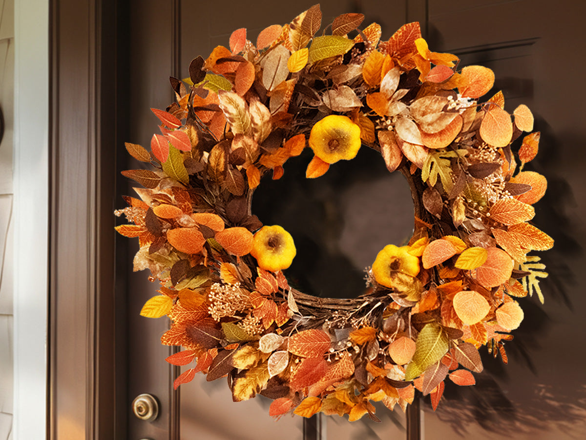 Fall Outdoor Wreaths for Front Door 22 Inch, Autumn Wreath with Orange Berries,Fall Leaf Wreath