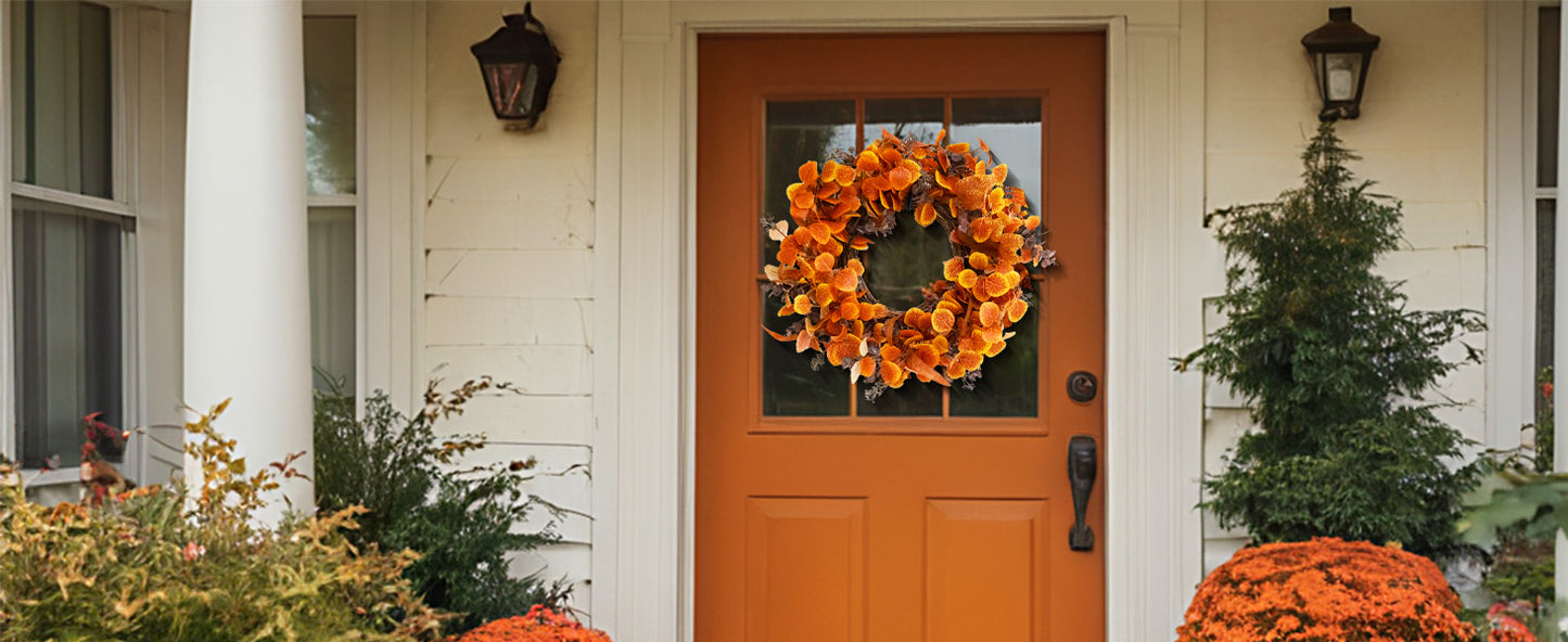 Fall Outdoor Wreaths for Front Door 22 Inch, Autumn Wreath with Orange Berries,Fall Leaf Wreath