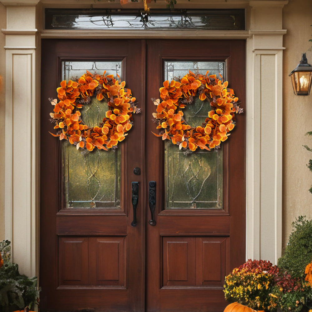 Fall Outdoor Wreaths for Front Door 22 Inch, Autumn Wreath with Orange Berries,Fall Leaf Wreath
