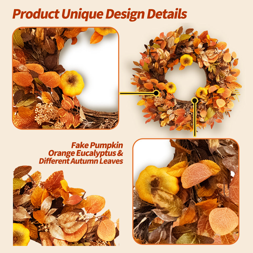 Fall Outdoor Wreaths for Front Door 22 Inch, Autumn Wreath with Orange Berries,Fall Leaf Wreath
