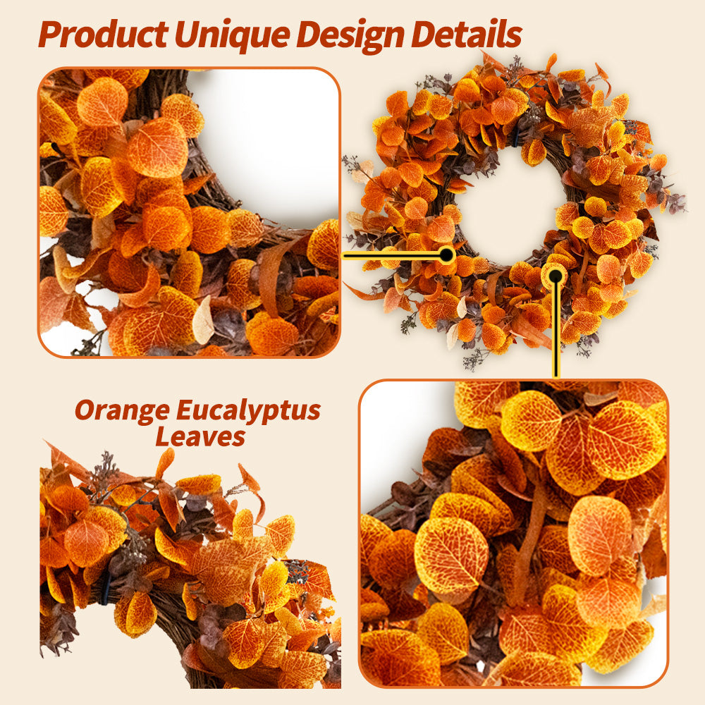 Fall Outdoor Wreaths for Front Door 22 Inch, Autumn Wreath with Orange Berries,Fall Leaf Wreath