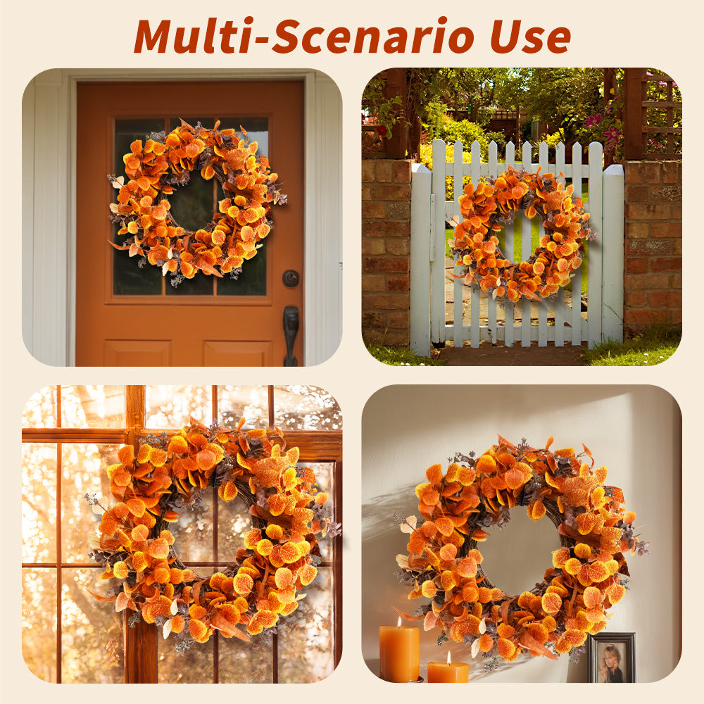 Fall Outdoor Wreaths for Front Door 22 Inch, Autumn Wreath with Orange Berries,Fall Leaf Wreath