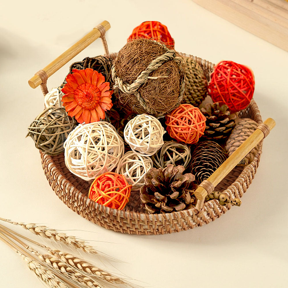 Assorted Wicker Rattan Balls&Spring Bowl Vase Fillers for Centerpieces