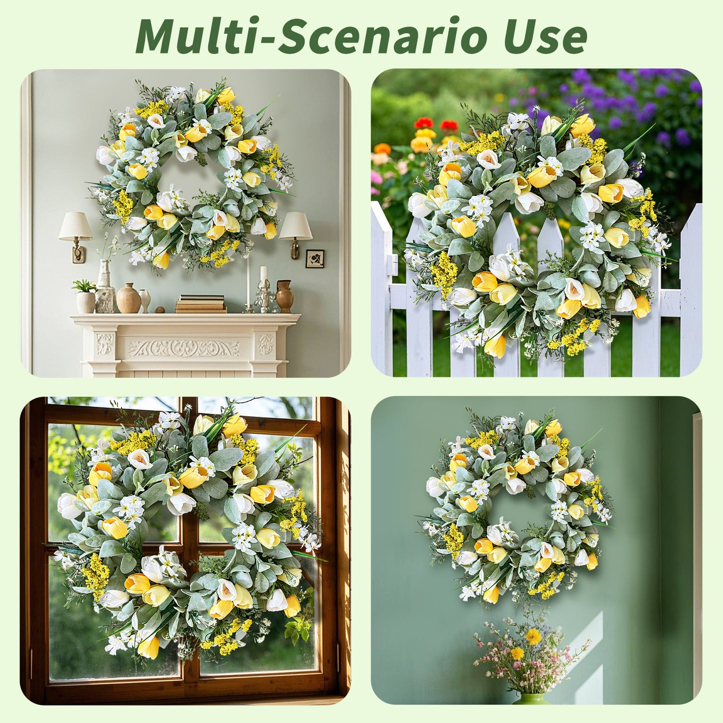 Spring Wreaths with Tulip Easter Door Wreath Party Farmhouse Wedding Home Decor