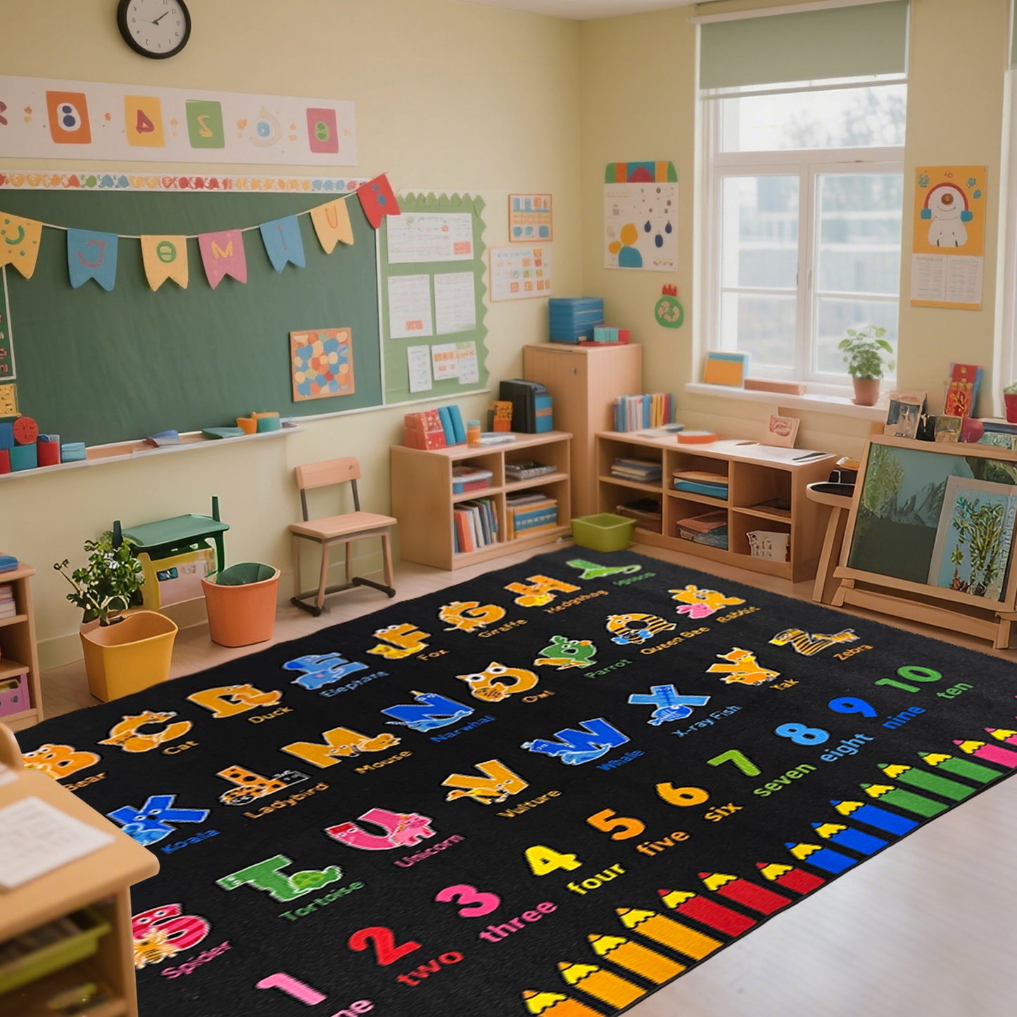 Classroom Rug with Crayon,Number,Alphabet