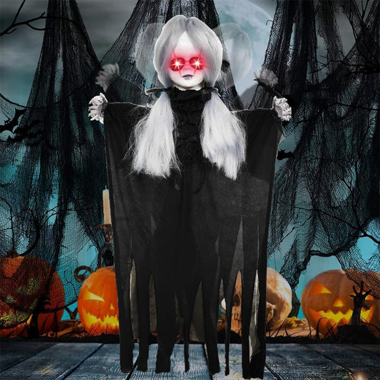 Halloween Animatronics Hanging Demon Girl Halloween Decoration(47 Inch)