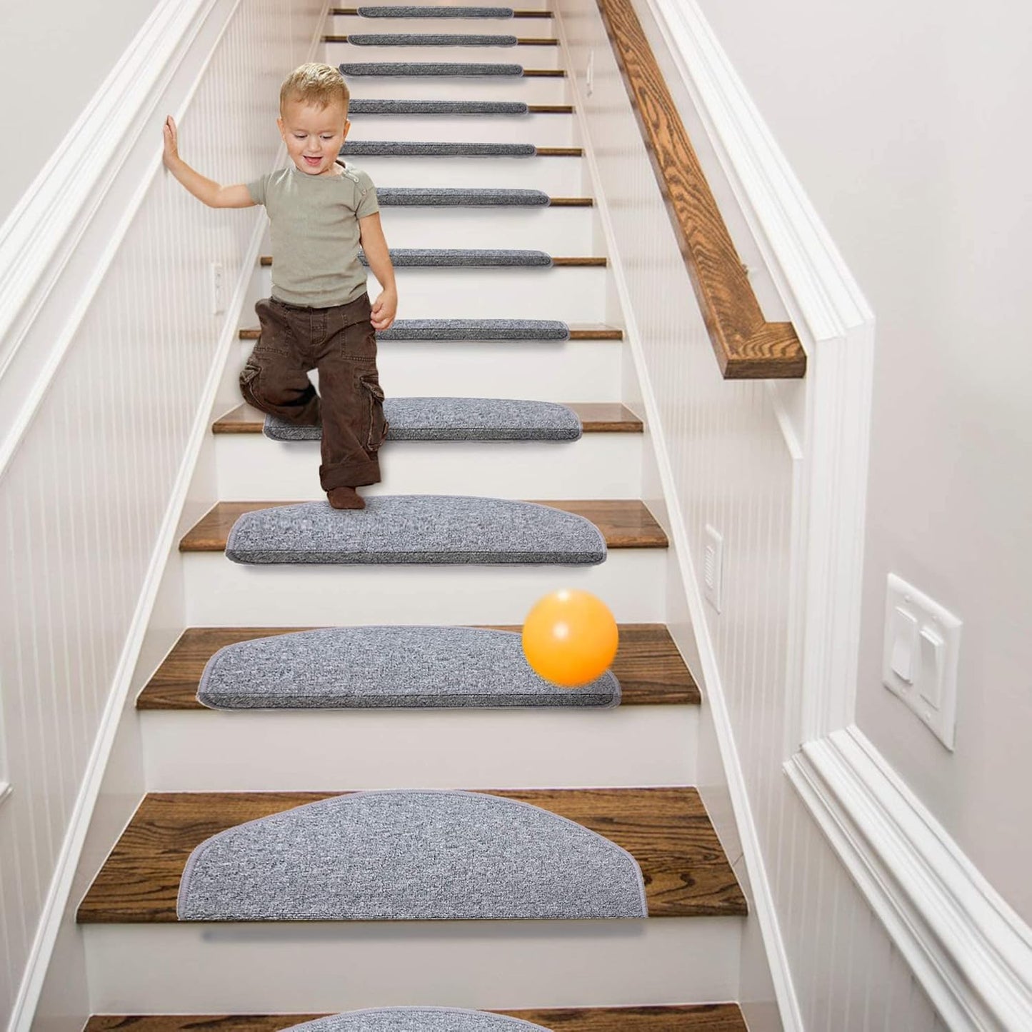 8.7’’x26’’ 13 Packs Stair Treads Carpet Non-Slip Mats Stair Rug (Grey）