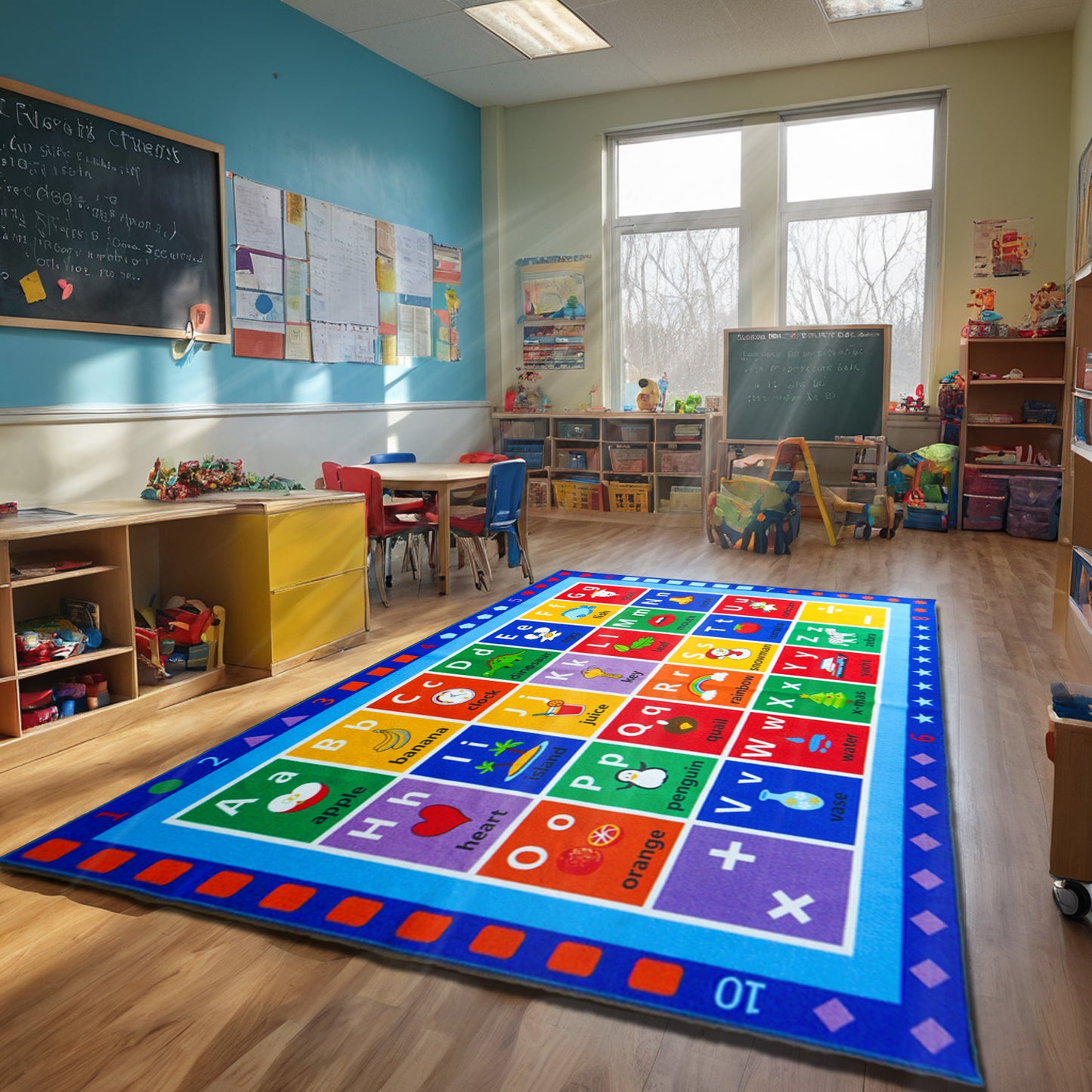 ABC Classroom Rug,Colorful Seating Activity Blue
