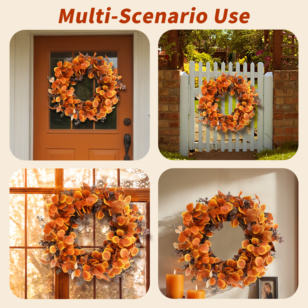 Fall Wreaths for Front Door Outside 22 Inch, Fall Outdoor Wreath with Eucalyptus Leaves, Berries