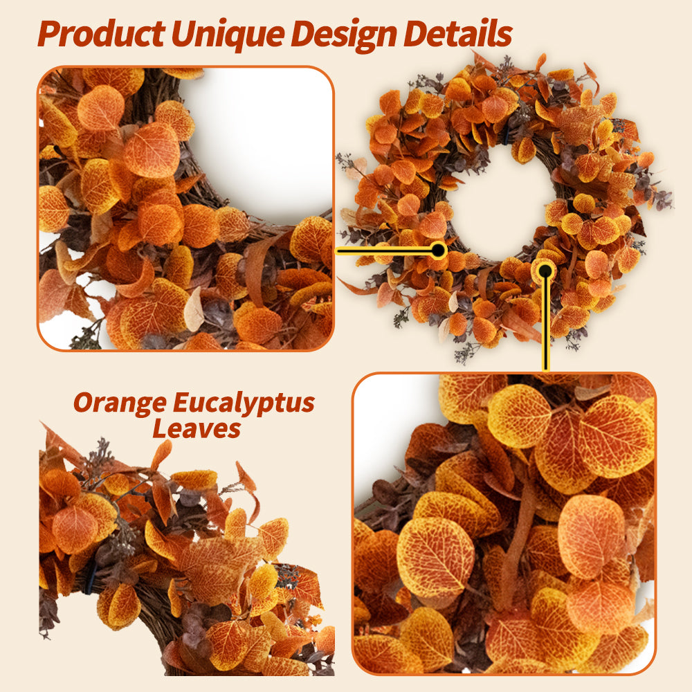 Fall Wreaths for Front Door Outside 22 Inch, Fall Outdoor Wreath with Eucalyptus Leaves, Berries