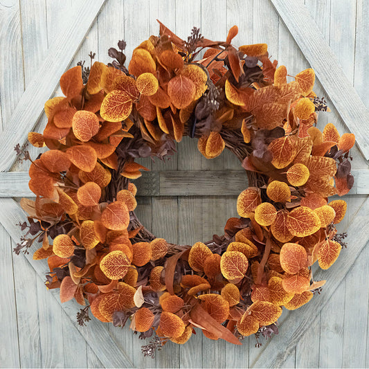 Fall Wreaths for Front Door Outside 22 Inch, Fall Outdoor Wreath with Eucalyptus Leaves, Berries
