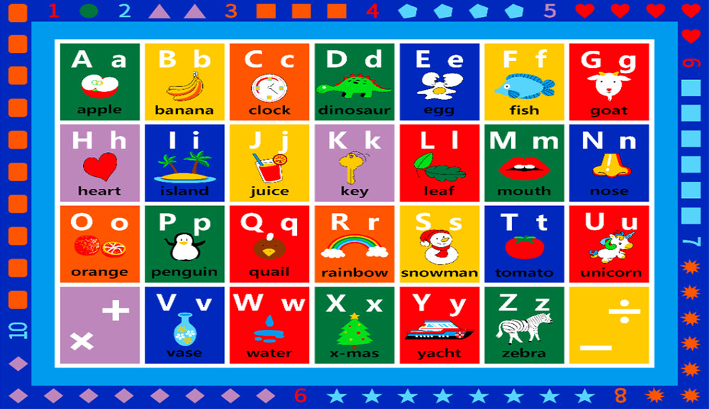 ABC Classroom Rug,Colorful Seating Activity Blue