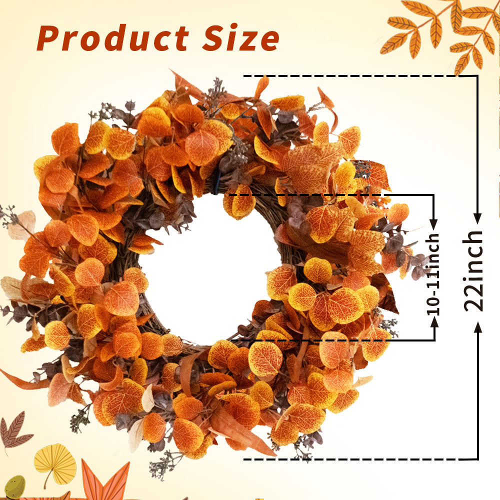 Fall Wreaths for Front Door Outside 22 Inch, Fall Outdoor Wreath with Eucalyptus Leaves, Berries
