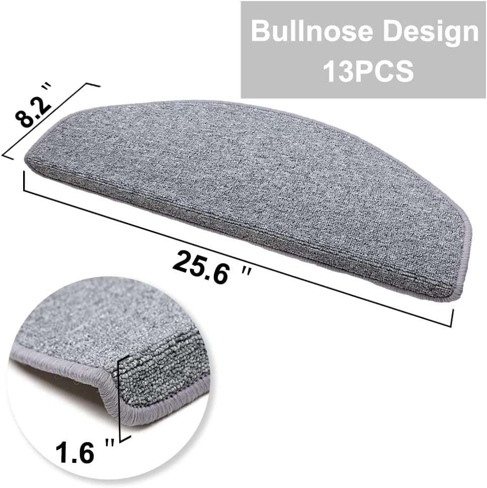8.7’’x26’’ 13 Packs Stair Treads Carpet Non-Slip Mats Stair Rug (Grey）