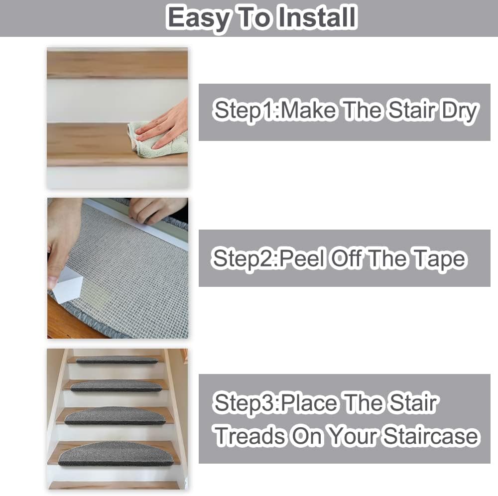 8.7’’x26’’ 13 Packs Stair Treads Carpet Non-Slip Mats Stair Rug (Grey）