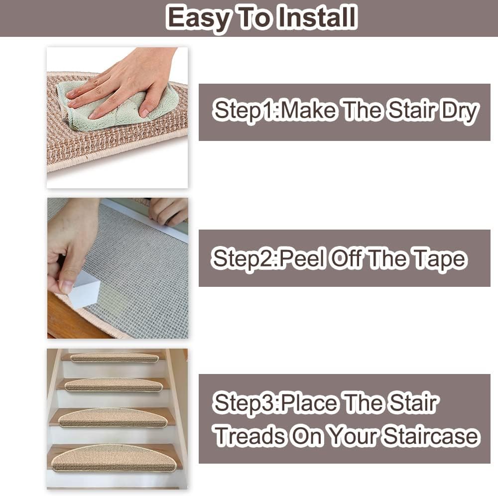 8.7’’x26’’ 13 Packs Stair Treads Carpet Non-Slip Mats Stair Rug (Beige)