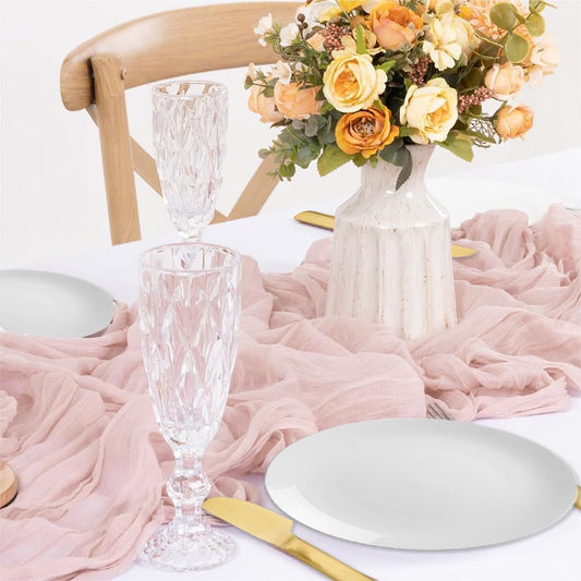 Cheesecloth Table Runner,35 x 120 Inch Boho Table Runner,Gauze Rustic Table Runner for Baby Shower, Wedding Bridal Shower,Vintage Long Table Runner for Birthday Party Decor(Blush Pink)