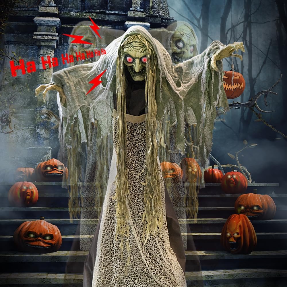 Halloween Animatronics Standing Witch Halloween Decorations Outdoor（60'' ）