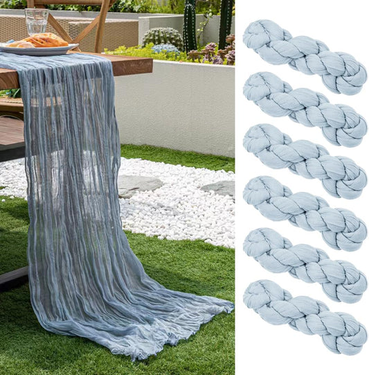 Cheesecloth Table Runner,6 PCS/35 x 120 Inch Boho Table Runner,Gauze Rustic Table Runner for Baby Shower, Wedding Bridal Shower,Vintage Long Table Runner for Birthday Party Decor(Dusty Blue)