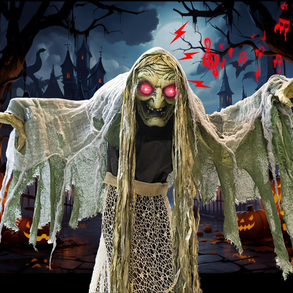 Halloween Animatronics Standing Witch Halloween Decorations Outdoor（60'' ）