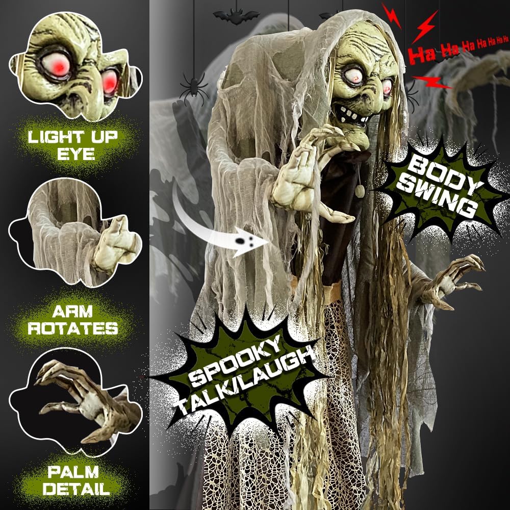 Halloween Animatronics Standing Witch Halloween Decorations Outdoor（60'' ）