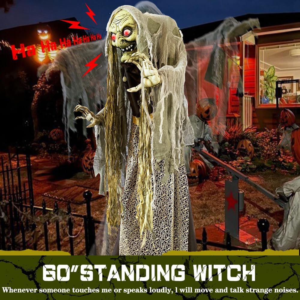 Halloween Animatronics Standing Witch Halloween Decorations Outdoor（60'' ）