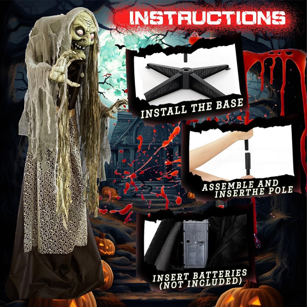 Halloween Animatronics Standing Witch Halloween Decorations Outdoor（60'' ）